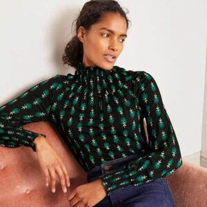 Boden Celia Jersey Top in Black and Green pattern
